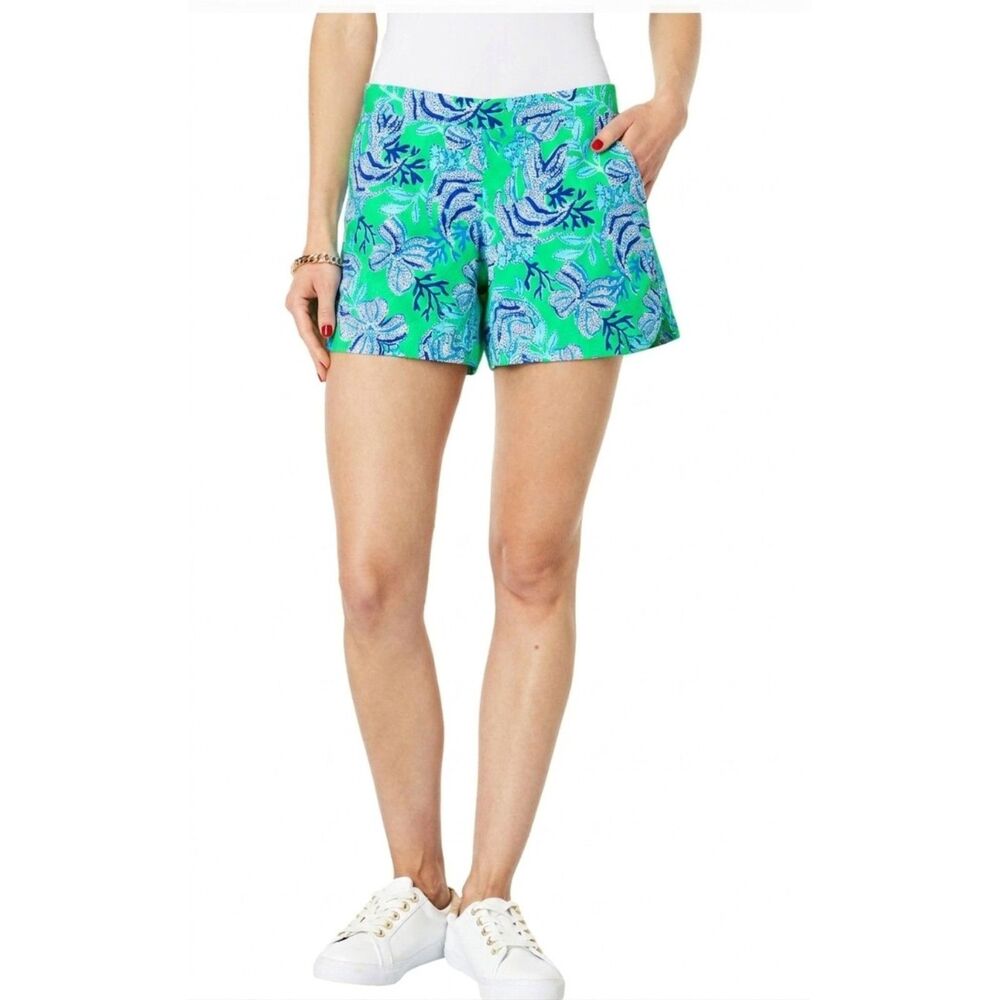 Lilly Pulitzer Ocean View Shorts Womens XS Green Blue Keepin It Reel Printed